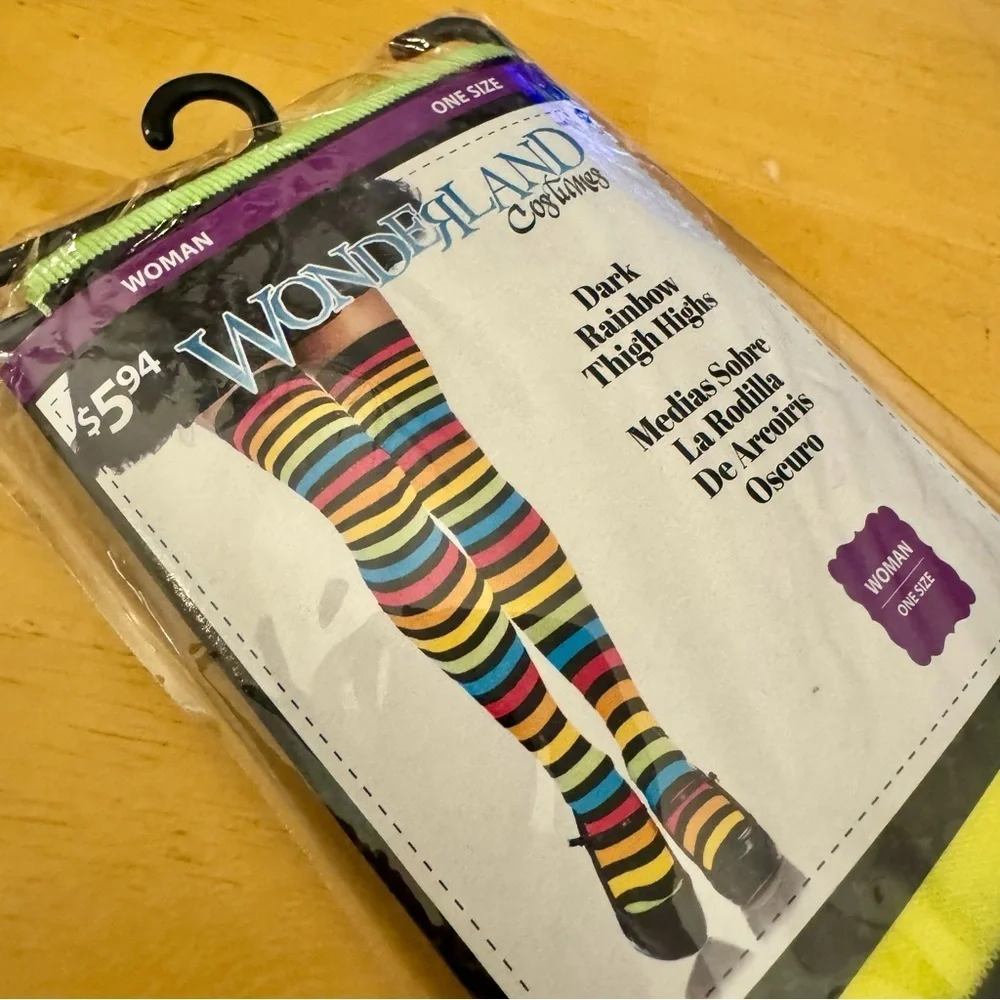 NOT FOR SALE - Wonderland Costumes Dark Rainbow Thigh High Socks - One Size